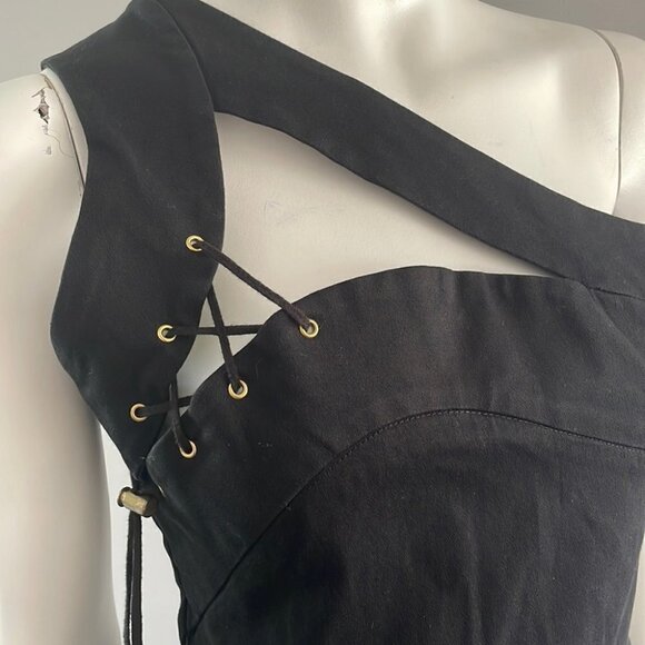 PREEN • black Lace-up One Shoulder Mini Dress - Picture 4 of 10